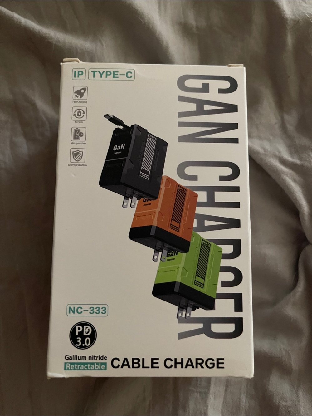 GaN Charger Type-C PD 3.0 Fast Charger - Black/Orange/Green